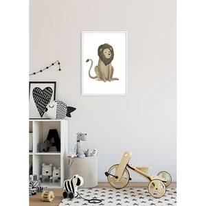 Wandbild Cute Animal Lion Papier - Weiß / Braun