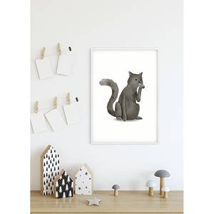 Wandbild Cute Animal Cat Papier - Weiß / Schwarz