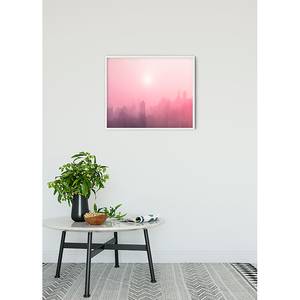 Wandbild City Dusk Papier - Pink / Schwarz