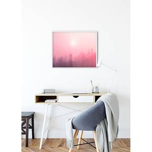 Wandbild City Dusk Papier - Pink / Schwarz