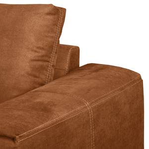 Canapé d’angle Gatsby Aspect cuir vieilli - Microfibre Zaira: Cognac - Méridienne courte à gauche (vue de face)