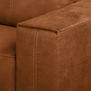 Canapé d’angle Gatsby Aspect cuir vieilli - Microfibre Zaira: Cognac - Méridienne courte à gauche (vue de face)