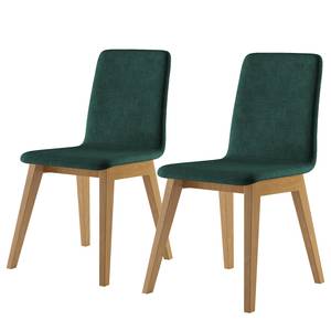 Gestoffeerde stoel Nami (set van 2) Donkergroen - Lichte beukenhout