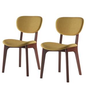 Gestoffeerde stoel Nadir (set van 2) Pastelgeel - Notenboomhouten look