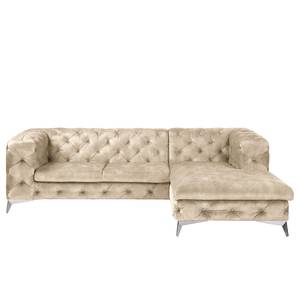 Ecksofa Merlin II Samt Tomi: Creme - Longchair davorstehend rechts