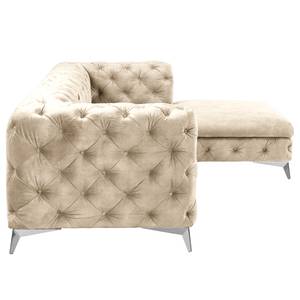 Ecksofa Merlin II Samt Tomi: Creme - Longchair davorstehend rechts