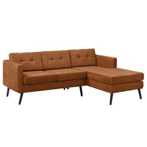 Ecksofa Croom Microfaser Zaira: Cognac - Longchair davorstehend rechts - Mit Hocker