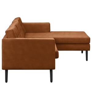 Ecksofa Croom Microfaser Zaira: Cognac - Longchair davorstehend rechts - Mit Hocker