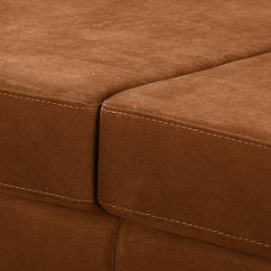 Ecksofa Croom Microfaser Zaira: Cognac - Longchair davorstehend rechts - Mit Hocker