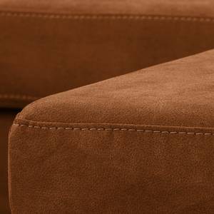 Ecksofa Croom Microfaser Zaira: Cognac - Longchair davorstehend rechts - Mit Hocker