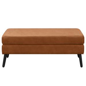 Ecksofa Croom Microfaser Zaira: Cognac - Longchair davorstehend rechts - Mit Hocker