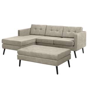 Ecksofa Croom Microfaser Zaira: Silbergrau - Longchair davorstehend links - Mit Hocker