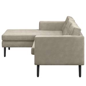 Ecksofa Croom Microfaser Zaira: Silbergrau - Longchair davorstehend links - Mit Hocker