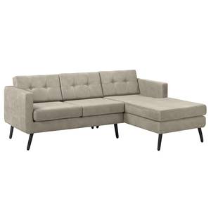 Ecksofa Croom Microfaser Zaira: Silbergrau - Longchair davorstehend rechts - Mit Hocker