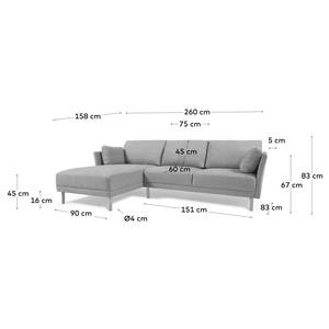 Ecksofa Parma Chenille - Chenille Munli: Hellgrau - Longchair davorstehend links - Buche Hell