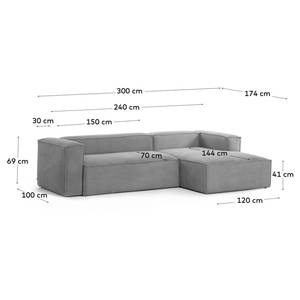 Ecksofa Mandal IV Cord - Cordstoff Lole: Hellgrau - Longchair davorstehend rechts