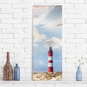 Quadro di vetro Faro e spiaggia I Blu - 30 x 80 x 0,4 cm - 30 x 80 cm