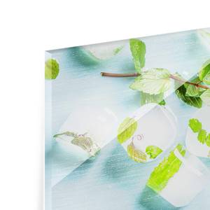 Glasbild Eiswürfel mit Minzblättern Grün - 80 x 30 x 0,4 cm - 80 x 30 cm