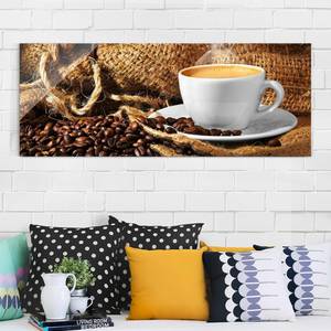 Glasbild Kaffee am Morgen Braun - 125 x 50 x 0,4 cm