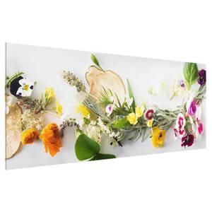 Glasbild Frische Kräuter mit Essblüten Mehrfarbig - 80 x 30 x 0,4 cm - 80 x 30 cm