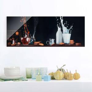Glasbild Milch und Tee Komposition Schwarz - 125 x 50 x 0,4 cm