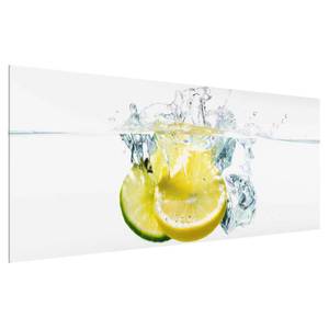 Glasbild Zitrone und Limette im Wasser Weiß - 125 x 50 x 0,4 cm