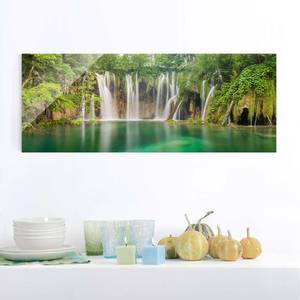 Glazen afbeelding Waterval groen - 80 x 30 x 0,4 cm - 80 x 30 cm