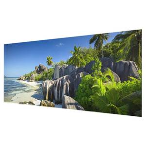 Glasbild Traumstrand Seychellen Blau - 80 x 30 x 0,4 cm - 80 x 30 cm