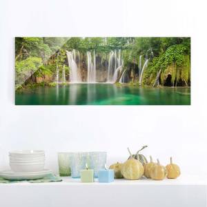 Glazen afbeelding Waterval groen - 125 x 50 x 0,4 cm - 125 x 50 cm