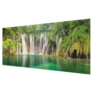 Glazen afbeelding Waterval groen - 125 x 50 x 0,4 cm - 125 x 50 cm