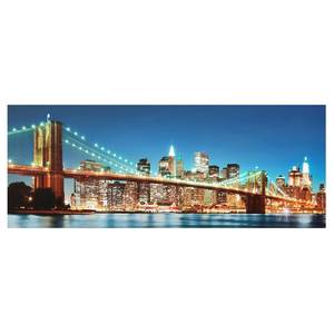 Glasbild Nighttime Manhattan Bridge Blau - 125 x 50 x 0,4 cm - 125 x 50 cm