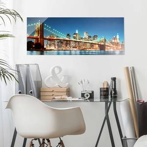 Glasbild Nighttime Manhattan Bridge Blau - 125 x 50 x 0,4 cm - 125 x 50 cm