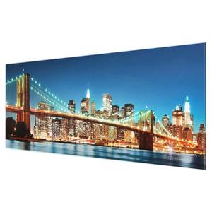 Glazen afbeelding Manhattan Bridge blauw - 125 x 50 x 0,4 cm - 125 x 50 cm