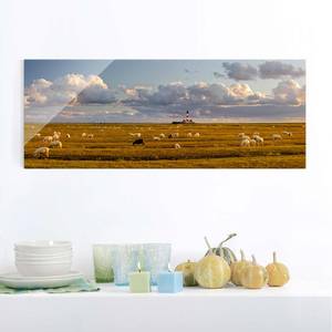 Glazen afbeelding Noordzee Vuurtoren groen - 125 x 50 x 0,4 cm - 125 x 50 cm