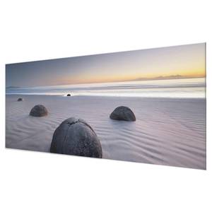 Glasbild Moeraki Boulders Neuseeland Mehrfarbig - 125 x 50 x 0,4 cm