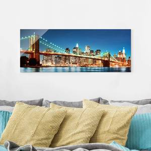 Glasbild Nighttime Manhattan Bridge Blau - 80 x 30 x 0,4 cm - 80 x 30 cm