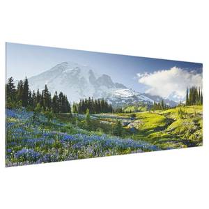 Quadro di vetro Montagne e fiori Verde - 125 x 50 x 0,4 cm