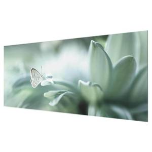 Quadro di vetro Farfalla e goccia Verde - 125 x 50 x 0,4 cm - 125 x 50 cm
