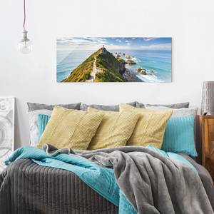 Glasbild Nugget Point Leuchtturm & Meer Blau - 80 x 30 x 0,4 cm - 80 x 30 cm