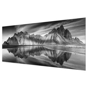 Glasbild Vesturhorn in Island Schwarz;Weiß - 80 x 30 x 0,4 cm - 80 x 30 cm