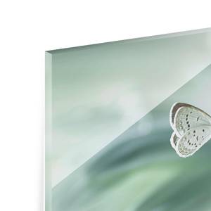 Glazen afbeelding Vlinder en Dauwdruppel groen - 80 x 30 x 0,4 cm - 80 x 30 cm