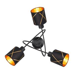 Plafondlamp Bemmo III Zwart - Goud - Metaal - Plastic - Textiel - Hoogte: 21 cm