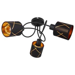 Plafondlamp Bemmo III Zwart - Goud - Metaal - Plastic - Textiel - Hoogte: 21 cm