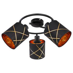 Plafondlamp Bemmo II Zwart - Goud - Metaal - Plastic - Textiel - Hoogte: 18 cm