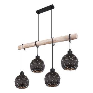 Hanglamp Jodie I Zwart - Bruin - Glas - Metaal - Massief hout - 85 x 120 x 18 cm