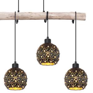 Hanglamp Jodie I Zwart - Bruin - Glas - Metaal - Massief hout - 85 x 120 x 18 cm