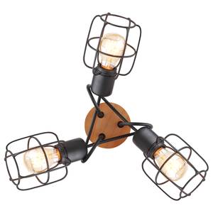 Plafondlamp Willa III Zwart - Metaal - Massief hout - Hoogte: 25 cm