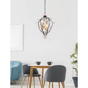 Hanglamp Nole I Zwart - Bruin - Glas - Metaal - Massief hout - Hoogte: 120 cm