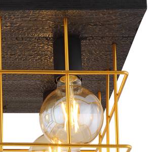 Plafondlamp Merril IV Zwart - Bruin - Metaal - Massief hout - 40 x 26 x 40 cm