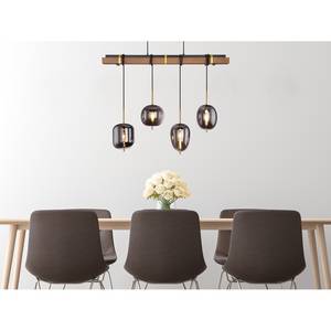Hanglamp Blacky I Grijs - Glas - Metaal - Massief hout - 100 x 140 x 19 cm